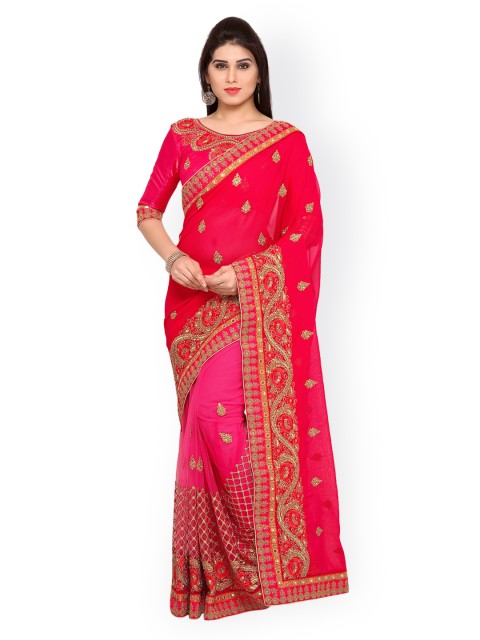 

KALISTA EXCLUSIVE Pink Embroidered Poly Georgette Saree