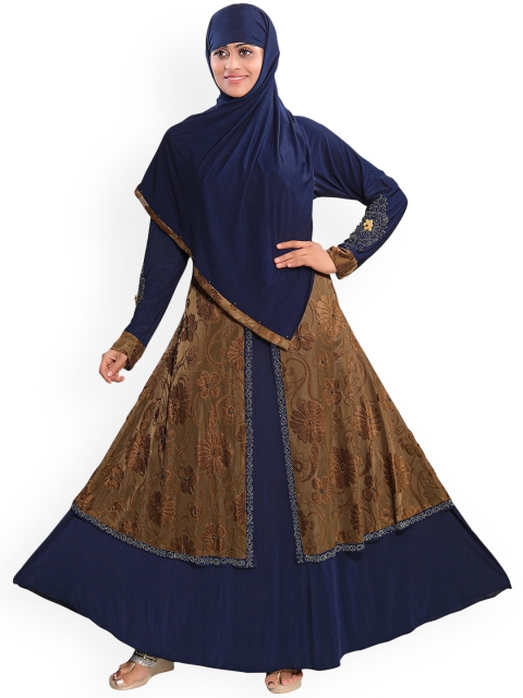 

TUCUTE Women Brown And Blue Solid Burqas With Hijab