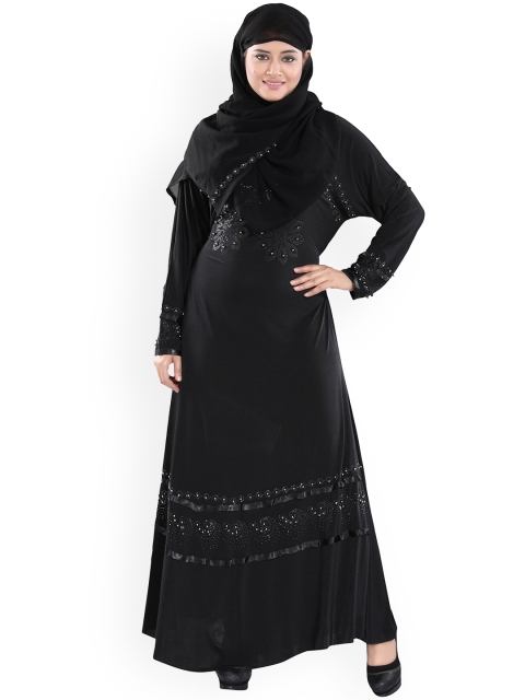 

Tucute Women's Black Ready to Wear Velvet Lycra Abaya Burqua with Hijab