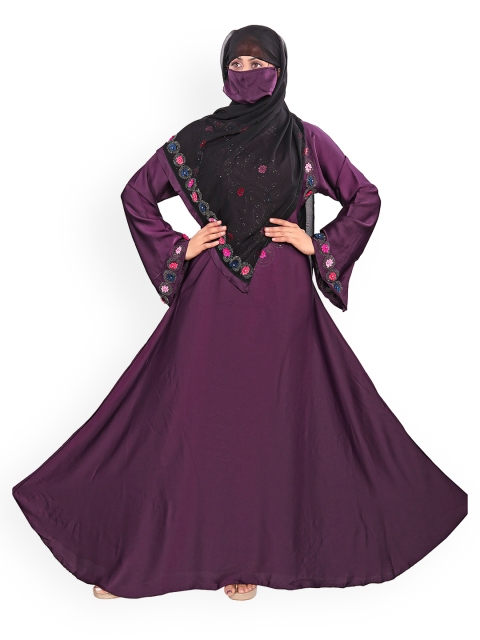

TUCUTE Women Purple Embellished Abaya Burqa With Hijab