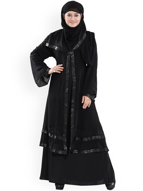 

TUCUTE Women Black Embellished Abaya Burqa With Hijab