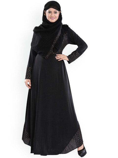 

TUCUTE Women Black Printed Embellished Abaya Burqa With Hijab