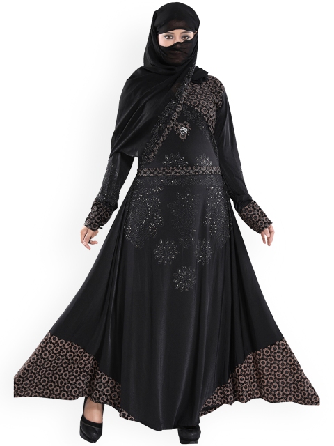 

TUCUTE Women Black Embellished Velvet Abaya Burqa With Hijab