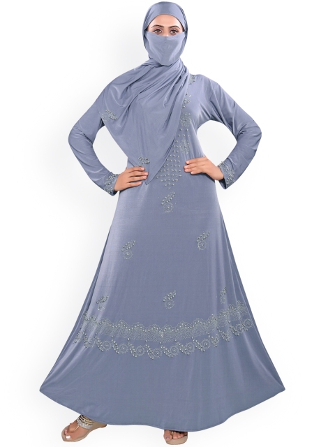

TUCUTE Women Blue Embellished Printed Abaya Burqa With Hijab