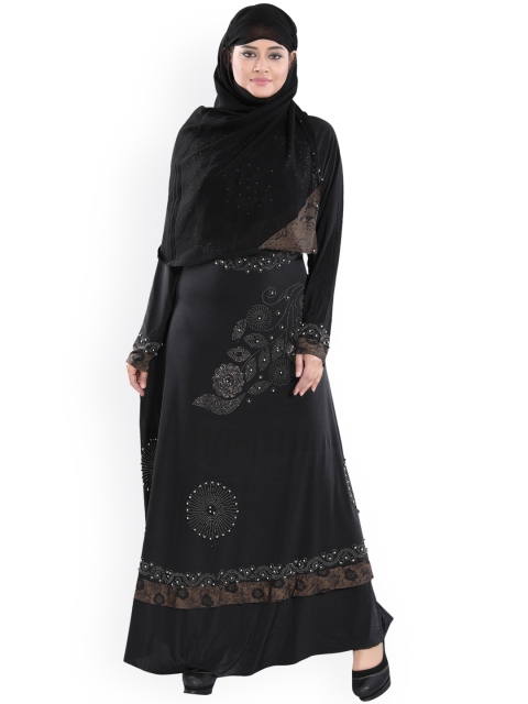 

TUCUTE Women Black Embellished Abaya Burqa With Hijab