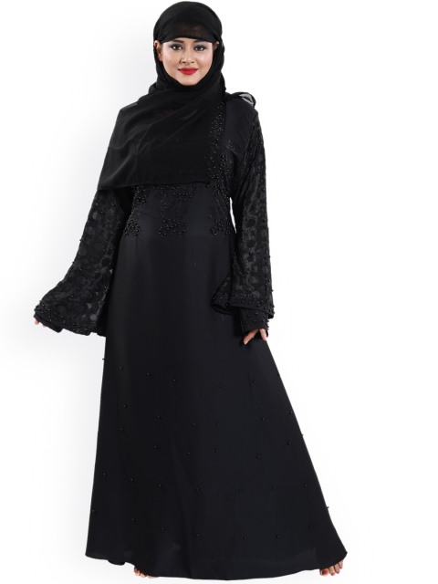 

TUCUTE Women Black Embellished Printed Abaya Burqa With Hijab