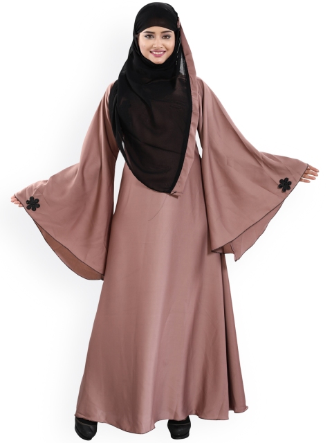 

TUCUTE Women Brown & Black Solid Abaya Burqa With Hijab