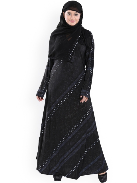 

TUCUTE Women Black Embellished Ready to Wear Velvet Lycra Abaya Burkha with Hijab