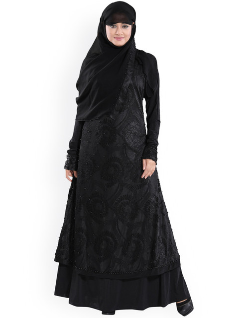 

TUCUTE Women Black Solid Viscose Rayon Abaya Burqa With Hijab