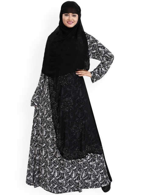 

TUCUTE Women Black & White Embellished Burqas With Hijabs