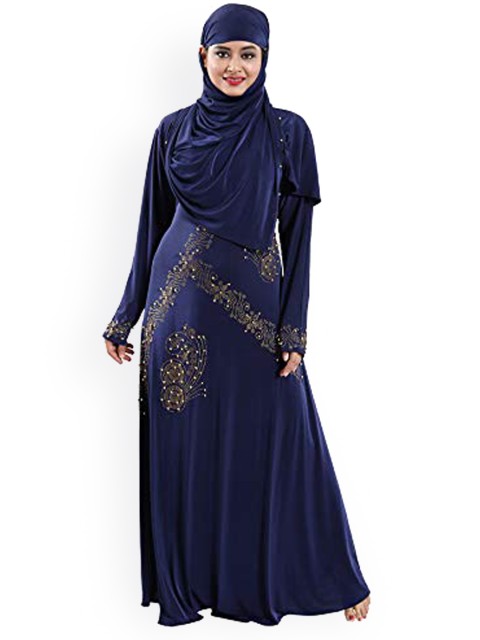 

TUCUTE Women Navy Blue & Gold Embellished Abaya Burqa With Hijab