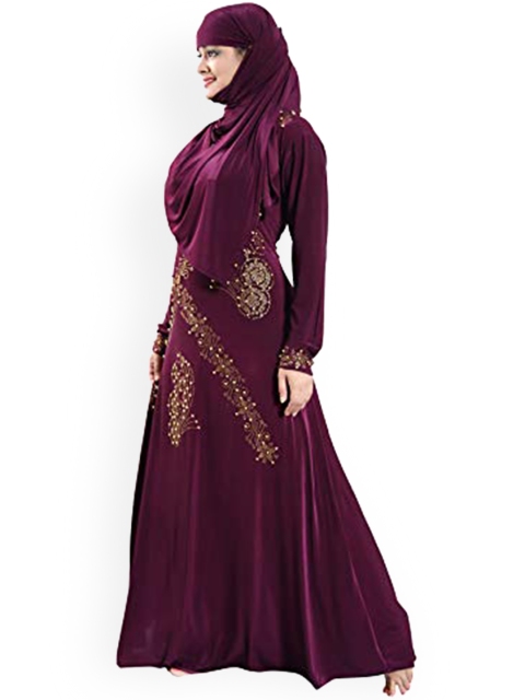 

TUCUTE Women Maroon Solid Burqas with Hijab