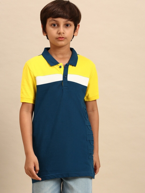 

PIPIN Boys Blue & Yellow Colourblocked Polo Collar Cotton T-shirt