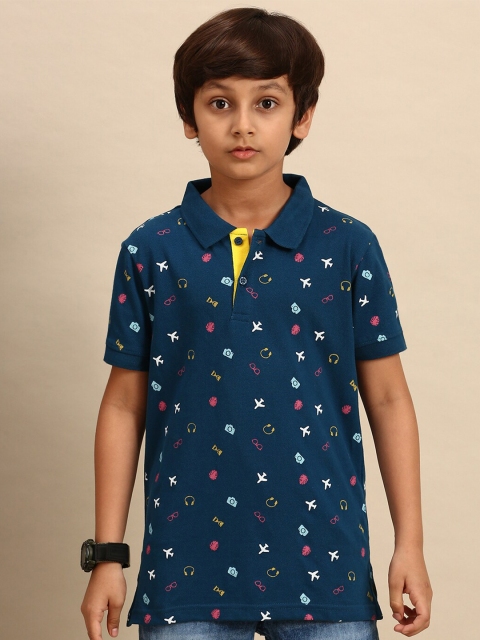 

PIPIN Boys Blue Printed Polo Collar T-shirt