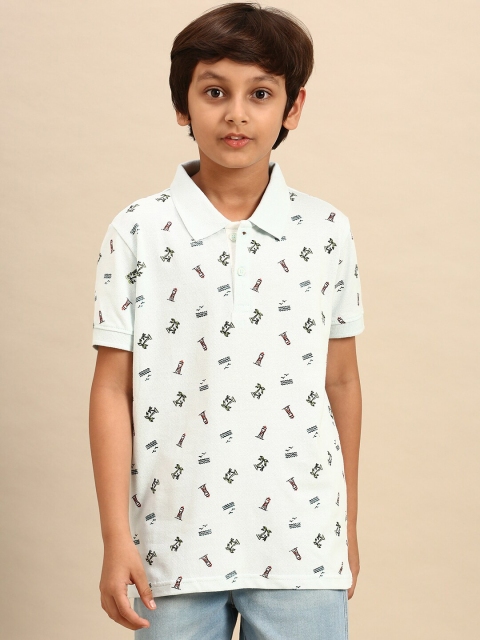 

PIPIN Boys Blue All Over Printed Polo Collar T-shirt