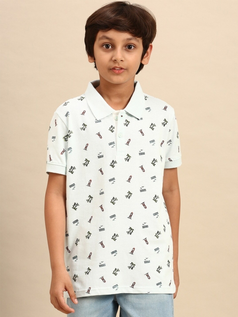 

PIPIN Boys Blue All Over Printed Polo Collar T-shirt