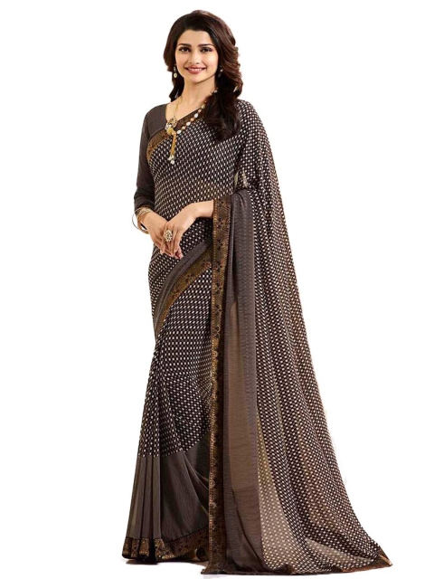 

Zainab chottani Brown & White Pure Georgette Block Print Saree