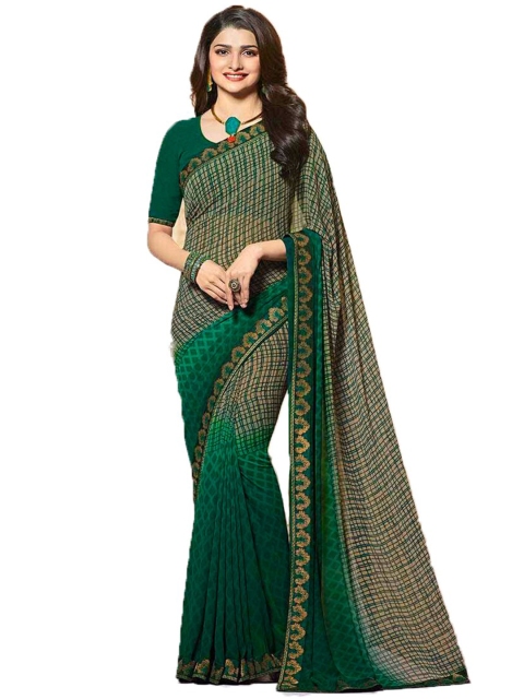 

Zainab chottani Green Pure Georgette Block Print Saree