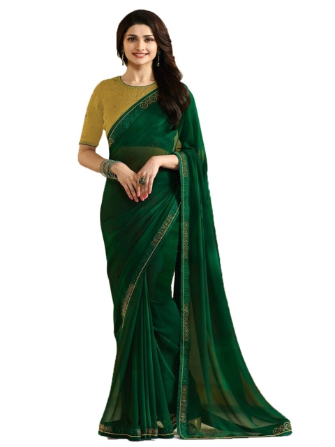 

Zainab chottani Green Pure Georgette Block Print Saree