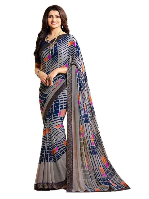 

Zainab chottani Blue & Red Pure Georgette Block Print Saree