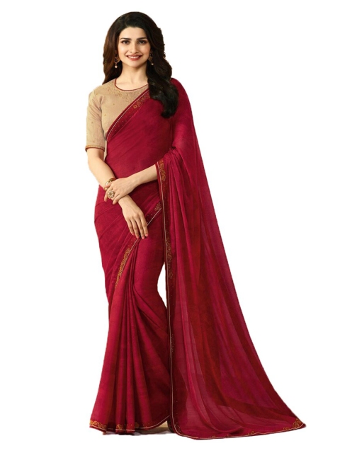 

Zainab chottani Maroon & Gold-Toned Floral Zari Pure Georgette Block Print Saree