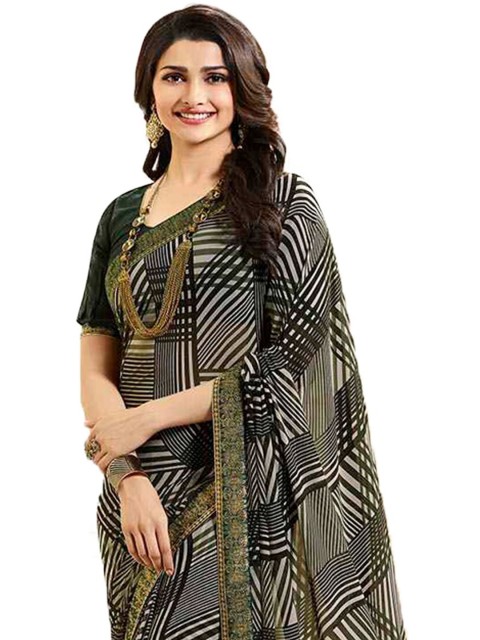 

Zainab chottani Green & Black Pure Georgette Block Print Saree