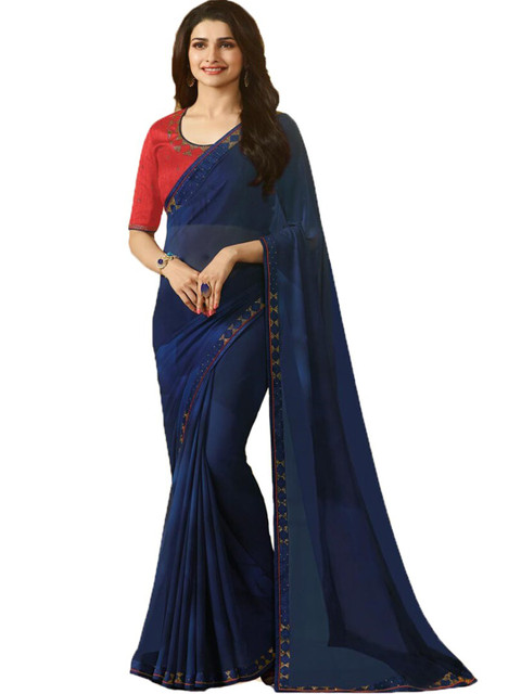 

Zainab chottani Navy Blue & Brown Beads and Stones Pure Georgette Saree