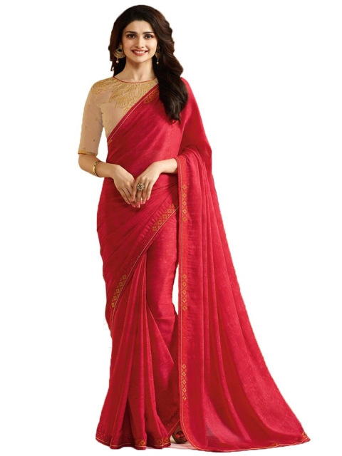 

Zainab chottani Red Beads and Stones Pure Georgette Saree