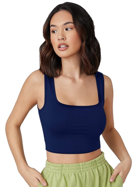 

LONDON BELLY Women Navy Blue Solid Tank Crop Top