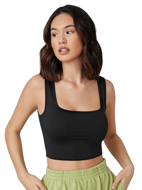 

LONDON BELLY Women Black Solid Tank Crop Top
