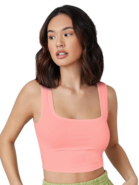 

LONDON BELLY Women Peach-Coloured Tank Crop Top