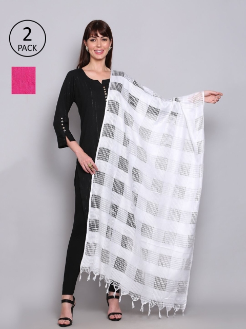 

Miaz Lifestyle Set Of 2 Pink & White Woven Design Viscose Rayon Dupatta