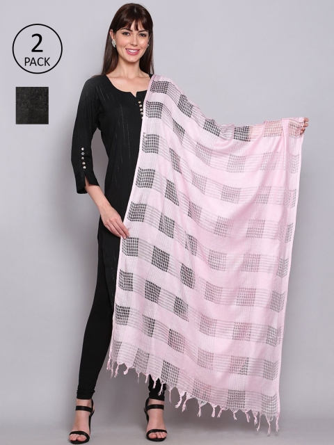 

Miaz Lifestyle Pack of 2 Pink & Black Checked Viscose Rayon Dupattas