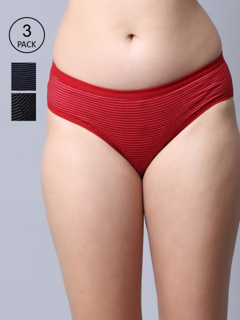 

GRACIT Women Pack Of 3 Striped Hipster Briefs, Black