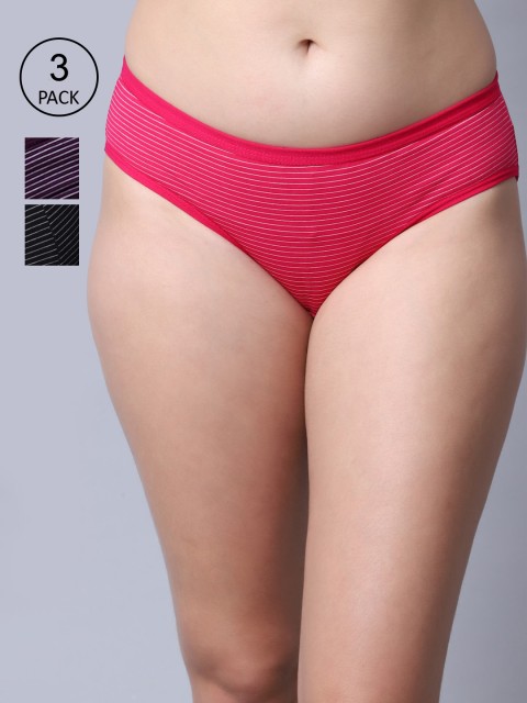 

GRACIT Women Pack of 3 Black & Pink Printed Hipster Briefs