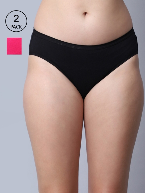 

GRACIT Women Pink & Black Pack Of 2 Solid Hipster Briefs