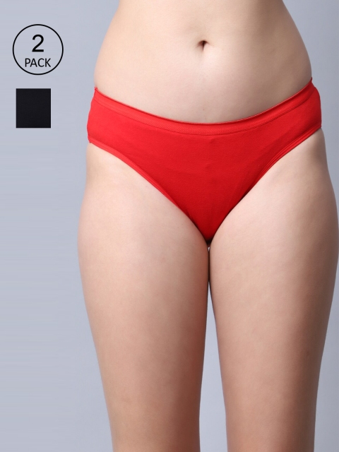 

GRACIT Women Red & Black Pack of 2 Black & Red Solid Hipster Briefs