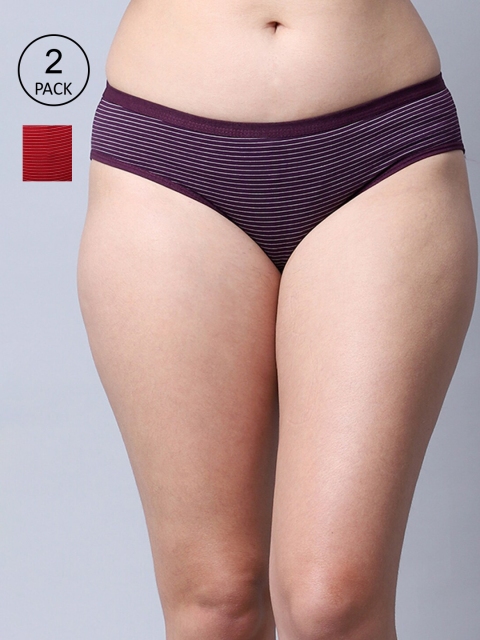 

GRACIT Women Pack of 2 Red & Purple Striped Hipster Briefs