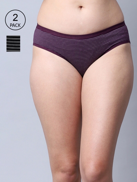 

GRACIT Women Pack of 2 Black & Purple Striped Hipster Briefs