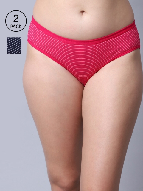 

GRACIT Women Pack of 2 Pink & Navy Blue Striped Hipster Briefs