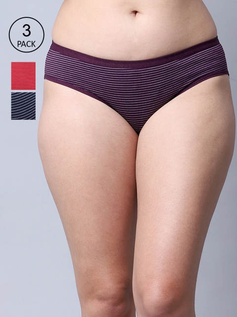 

GRACIT Women Pack of 3 Striped Hipster Cotton Briefs, Red