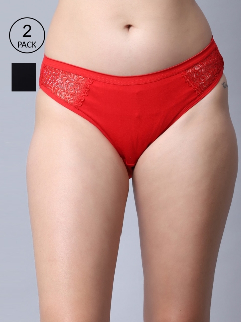 

GRACIT Women Black & Red Pack Of 2 Self Design Hipster Cotton Briefs