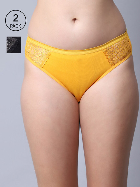 

GRACIT Women Pack of 2 Self Design Cotton Hipster Briefs LP01-01-06-S, Black