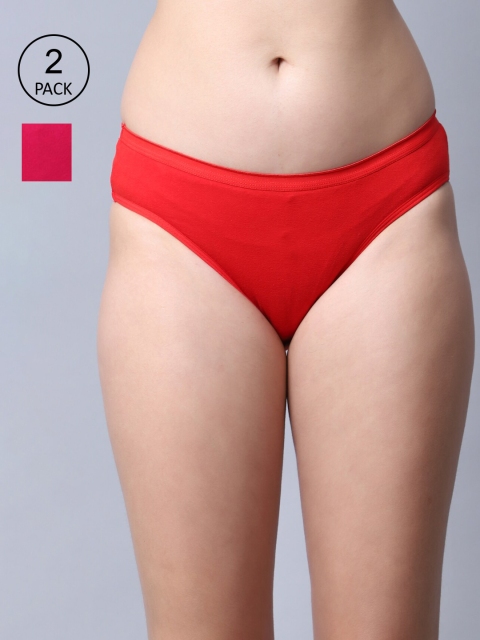 

GRACIT Women Pack Of 2 Red & Pink Solid Hipster Cotton Briefs