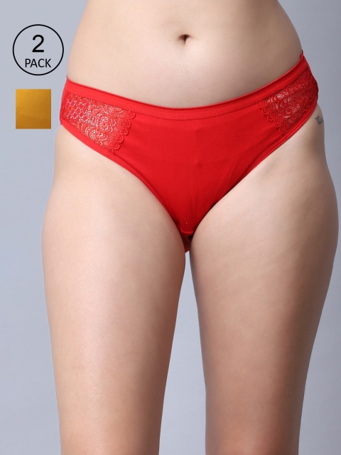 

GRACIT Women Pack Of 2 Red & Yellow Self Design Hipster Cotton Briefs