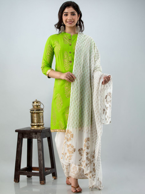 

FABISTA Women Green Ethnic Motifs Printed Kurta with Trousers & With Dupatta