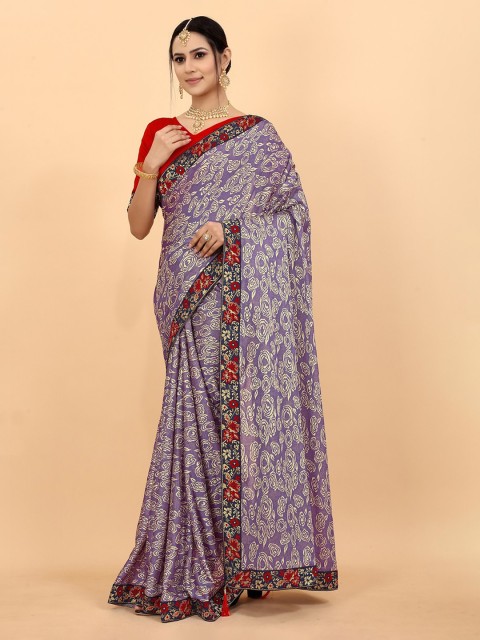 

Fashion Basket Purple & Red Floral Printed Lycra Saree
