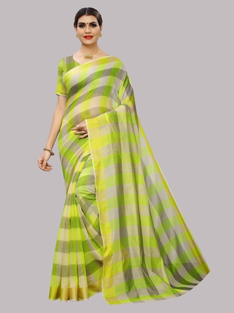 

Fashion Basket Yellow & Green Striped Zari Silk Cotton Saree