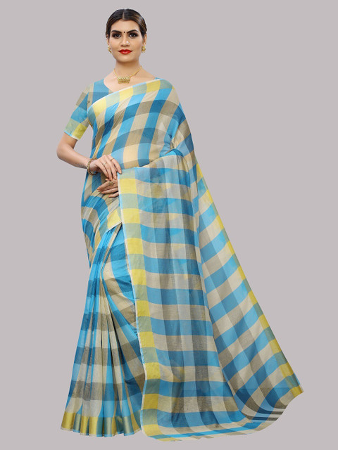 

Fashion Basket Blue & Yellow Checked Silk Cotton Saree