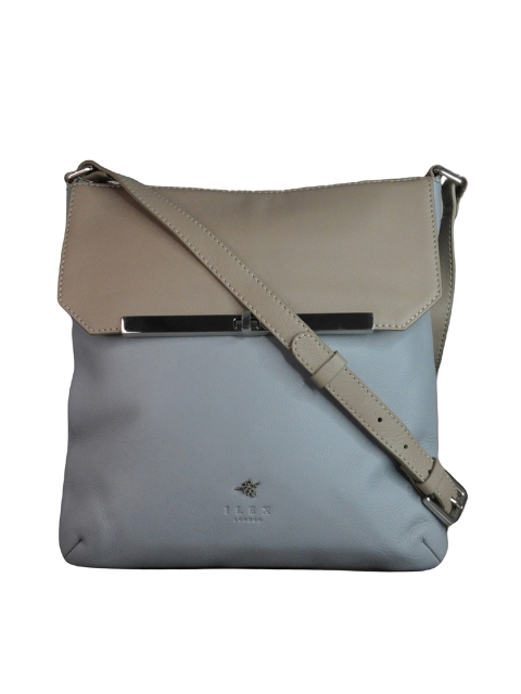 

ILEX Grey & Olive Green Colourblocked Leather Sling Bag
